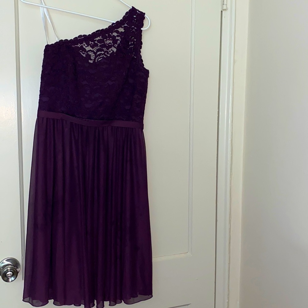 davids bridal one shoulder plum dress size: 6